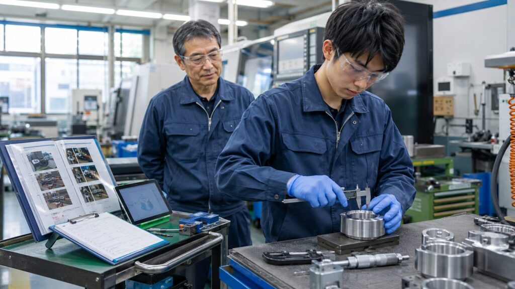 標準作業を受け継ぐ若手と熟練者